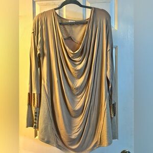 POL Tan Drape Tunic with Button Detail